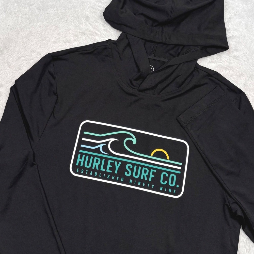 NEW Hurley Hooded UV Performance Shirt Mens S Black Long Slv UPF 50+ Surf Gift